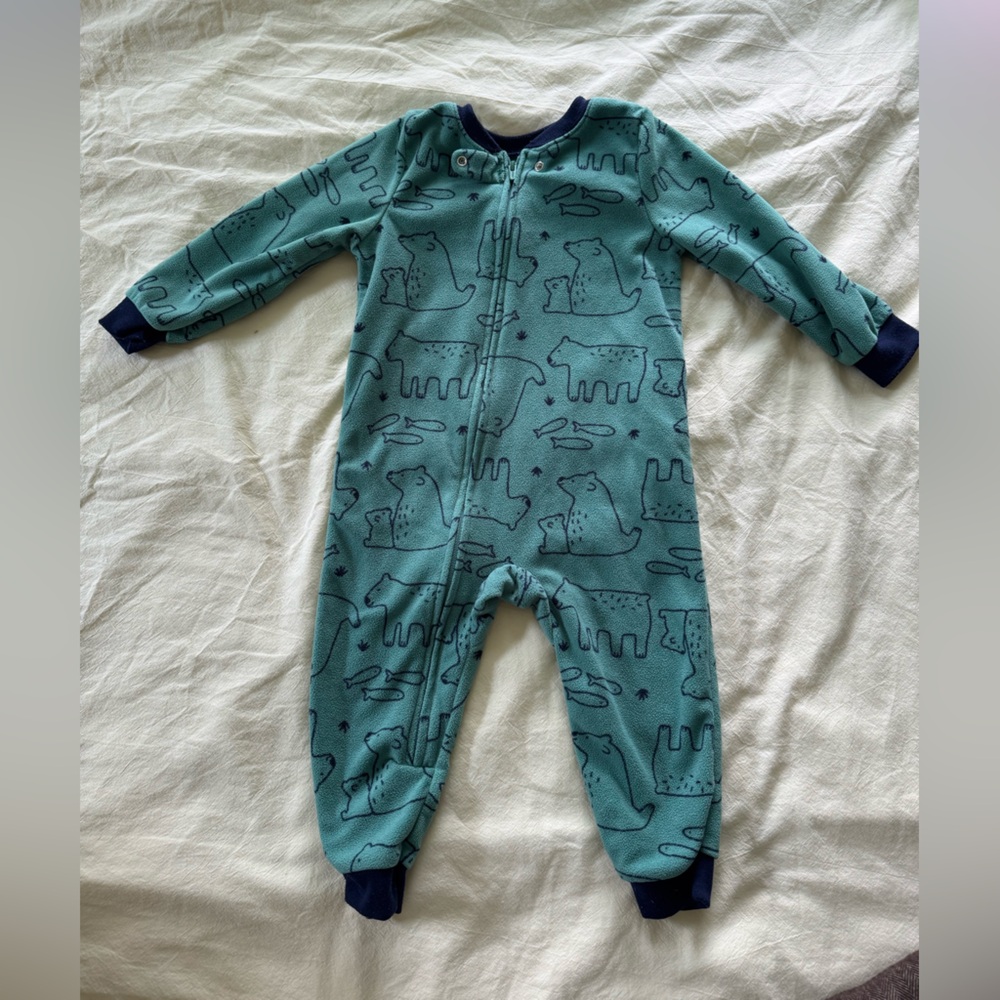 Carter's Green Animal Print Footie Pajamas